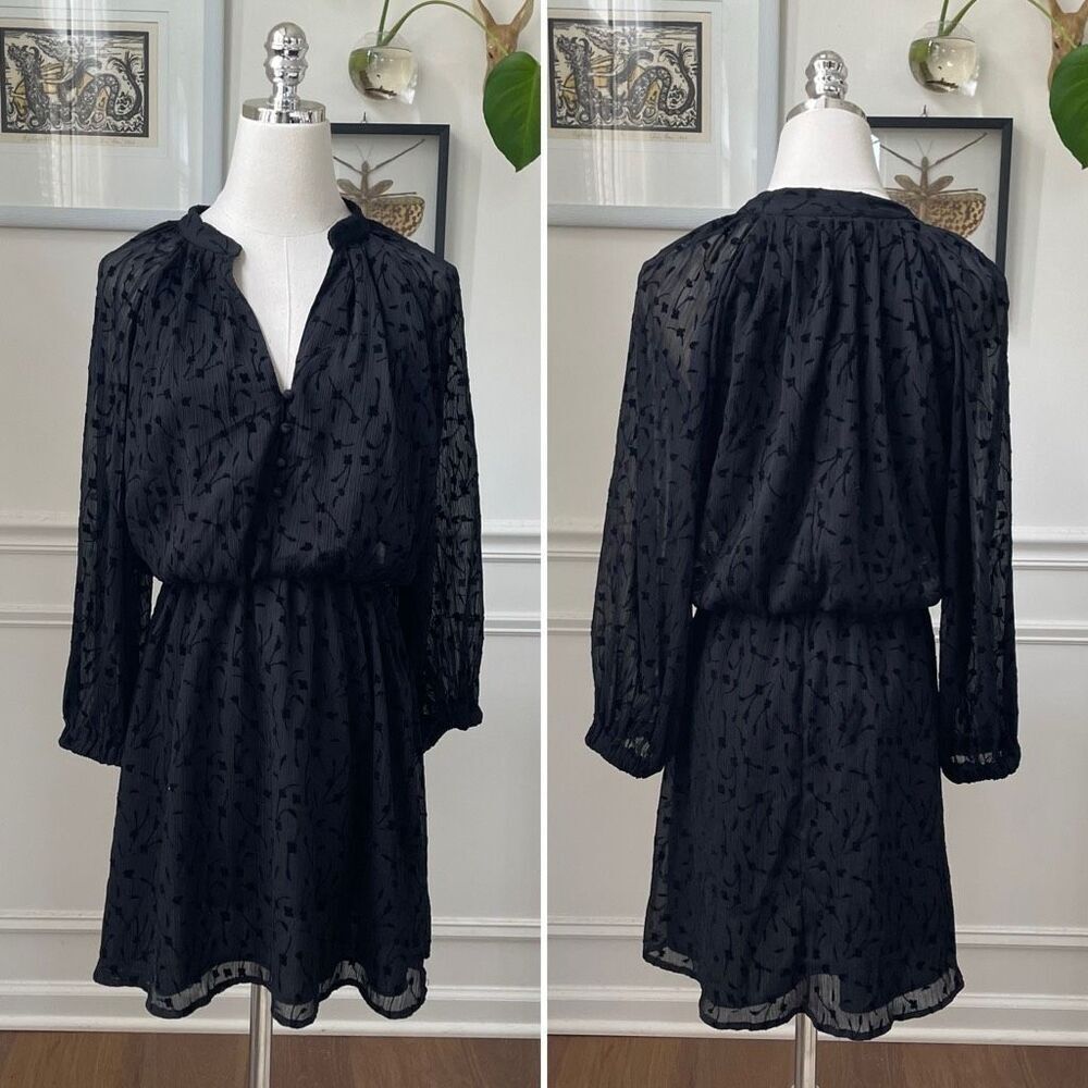 Zara Combination Mini Dress Black Texture Chiffon $50 XS